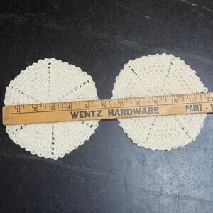 Vintage Handmade Crochet Doily Coasters Set of 2 Cream Cotton Pinwheel